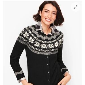 Black Fair Isle Button-Front Women's Sweater Cardigan